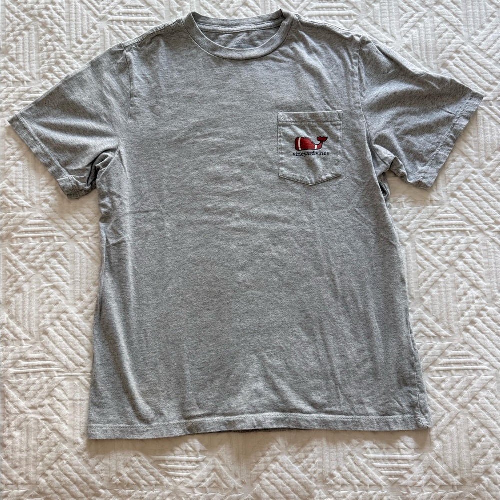 Vineyard Vines Light Gray Pocket Tee with Whale Football Logo